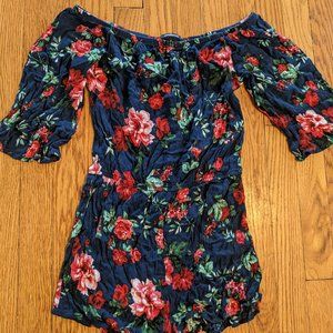 Off the shoulder One piece Shorts Romper - floral pattern